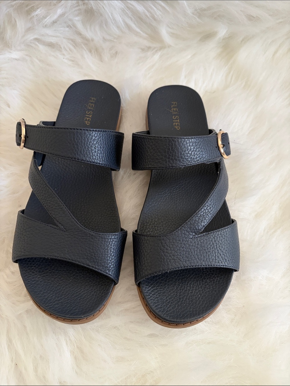 Blue Textured Crisscross Slide Sandals